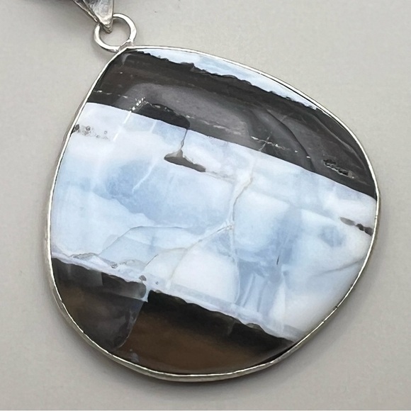 New Blue Owyhee Opal Stone Silver Overlay Pendant Necklace w Cord - Picture 2 of 6